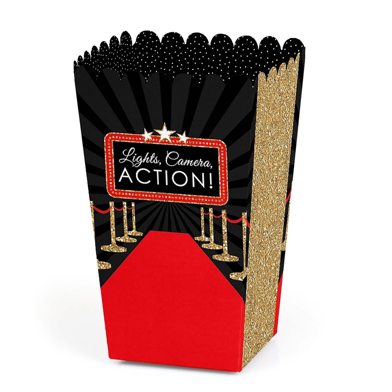 Big Dot of Happiness Red Carpet - Movie Night Party Favor Popcorn Treat Boxes - Set of 12